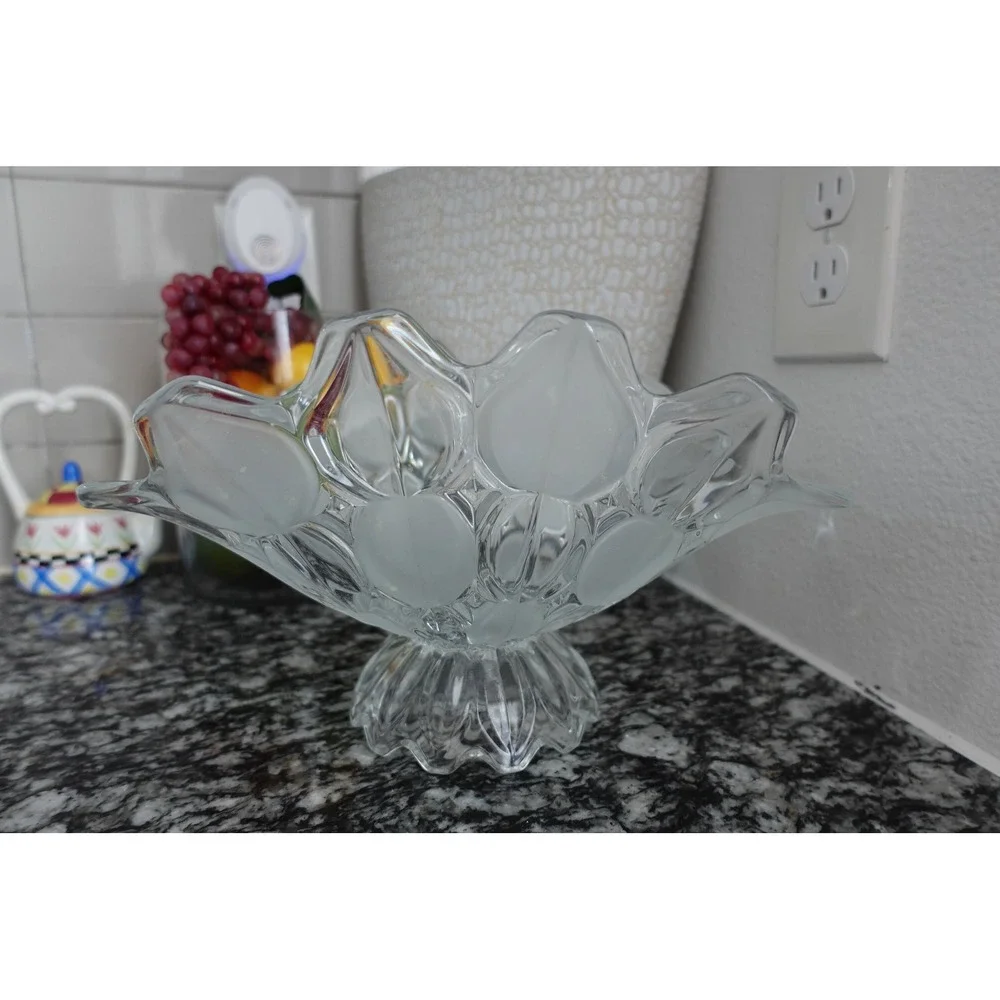 Crystal clear industries Moravia pattern press glass footed centerpiece‎ bowl